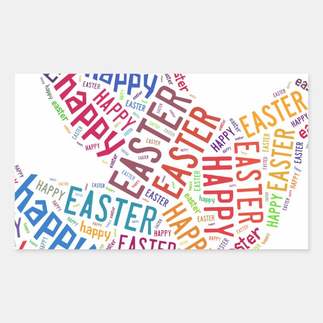 Sticker Rectangulaire Joyeux texte de voeux coloré de Pâques (Devant)