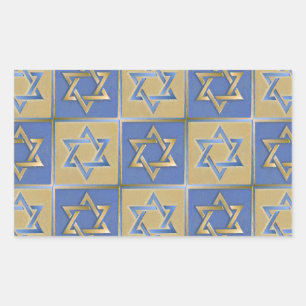 Sticker Rectangulaire Judaica Star de David Metal Gold Blue