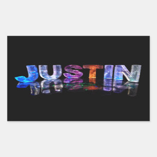 Sticker Rectangulaire Justin nommé dans 3D s'allume (la photographie)