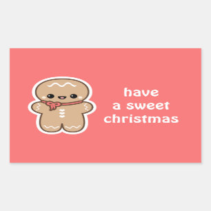 Sticker Rectangulaire Kawaii Gingerbread Homme Noël
