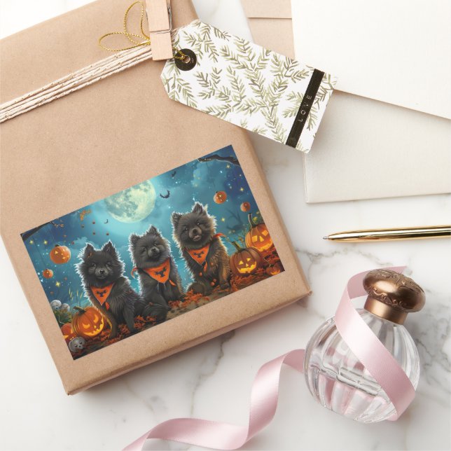 Sticker Rectangulaire Keeshond Halloween Éffrayant (Cadeaux)