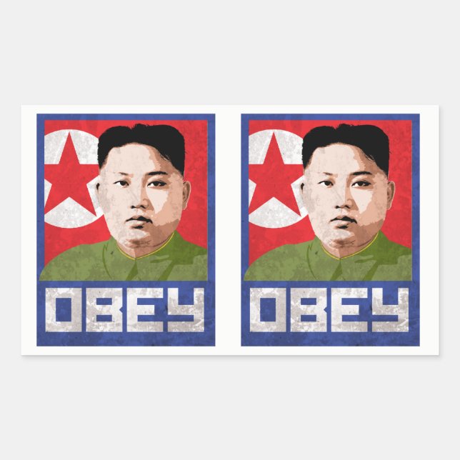 Sticker Rectangulaire Kim Jong Un Propaganda - OBEY - (Devant)