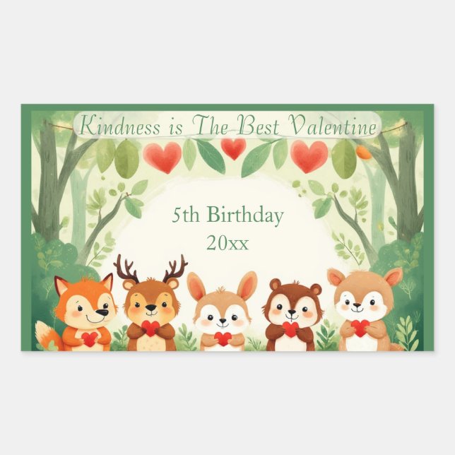 Sticker Rectangulaire Kindness Best Valentine Nursery Woodland Animals  (Devant)