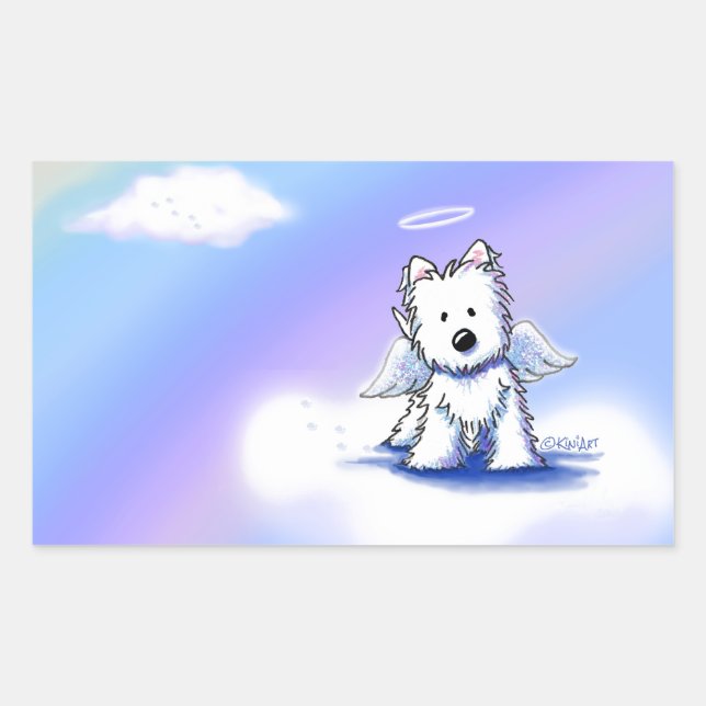 Sticker Rectangulaire KiniArt Rainbow Bridge Westie (Devant)
