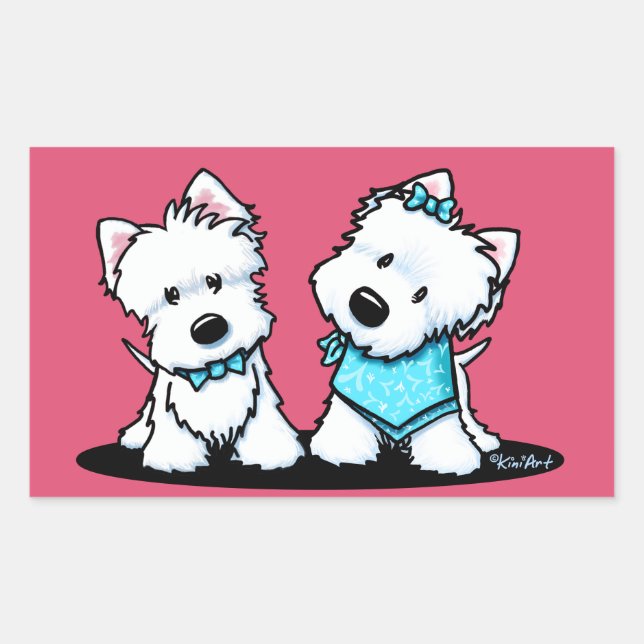 Sticker Rectangulaire KiniArt Westie Terriers (Devant)