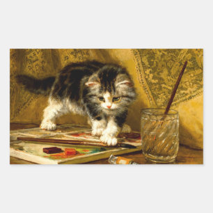 Sticker Rectangulaire Kitten avec peinture et brosses