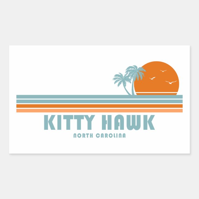 Sticker Rectangulaire Kitty Hawk Caroline du Nord Sun Palm Trees (Devant)