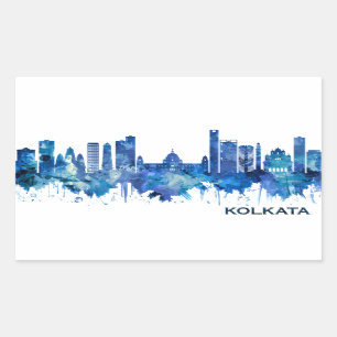 Sticker Rectangulaire Kolkata West Bengale Skyline Blue