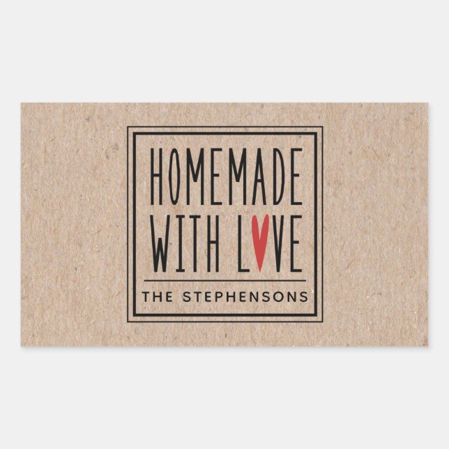 Sticker Rectangulaire Kraft Personnalisé Fait Avec Amour (Devant)