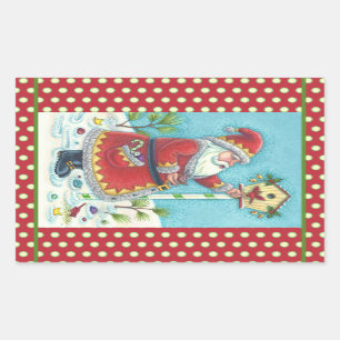 STICKER RECTANGULAIRE KRIS KRINGLE & CARDINALS CHRISTMAS PÈRE NOËL STICK