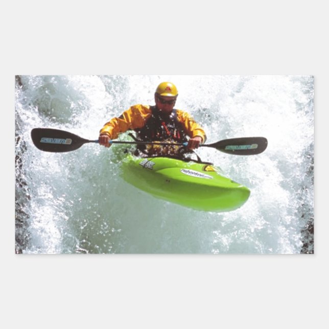STICKER RECTANGULAIRE KYAKING EN EAU BLANCHE. (Devant)