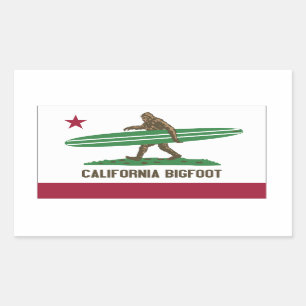 Sticker Rectangulaire La Californie surfant Bigfoot Longboard