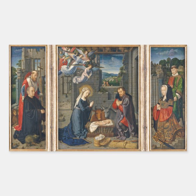 Sticker Rectangulaire La crèche avec les donateurs et les saints (Devant)