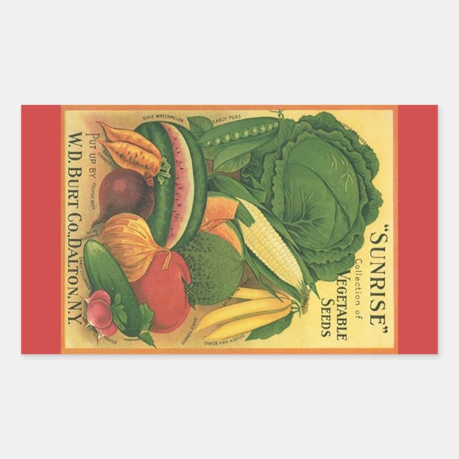 Sticker Rectangulaire La graine vintage antique de Veg de jardin (Devant)
