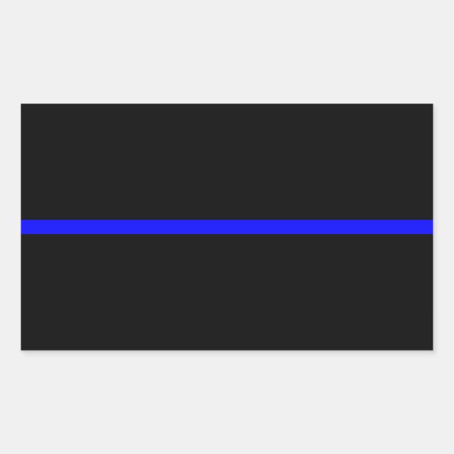 Sticker Rectangulaire La Ligne Bleue Mince Symbolique sur Noir Solide (Devant)
