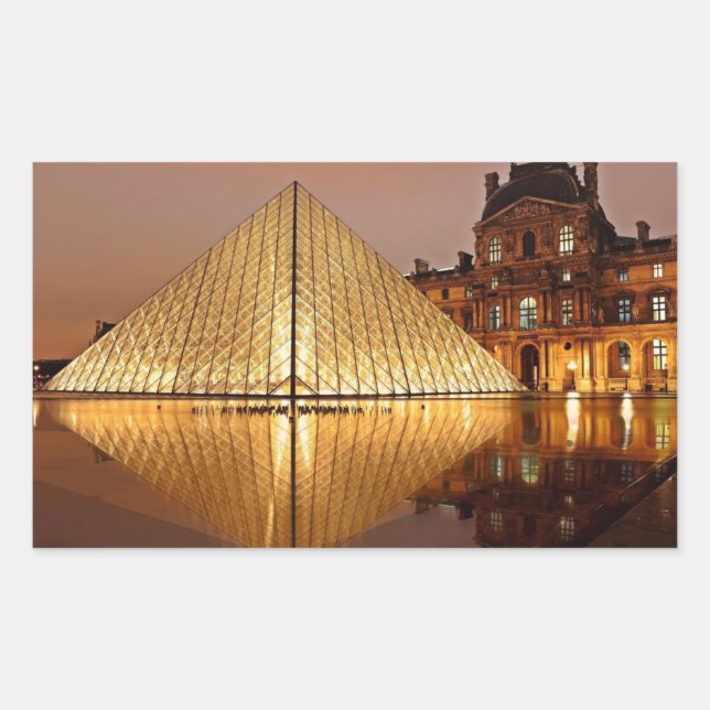 Sticker Rectangulaire La Pyramide du Louvre dans la cour du Louvre (Devant)