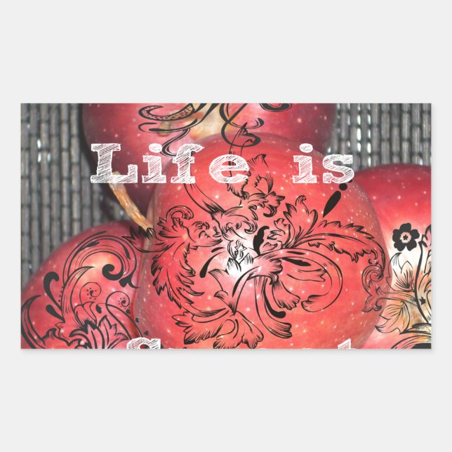 Sticker Rectangulaire La vie est douce : Apple et Floral Motif Design (Devant)