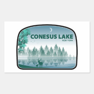 Sticker Rectangulaire Lac Conesus New York Cerfs