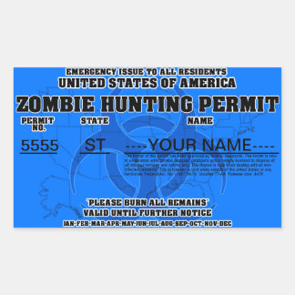 Sticker Rectangulaire Laiss de chasse de zombi (bleue)