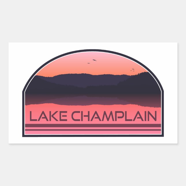 Sticker Rectangulaire Lake Champlain New York Vermont Red Sunrise (Devant)