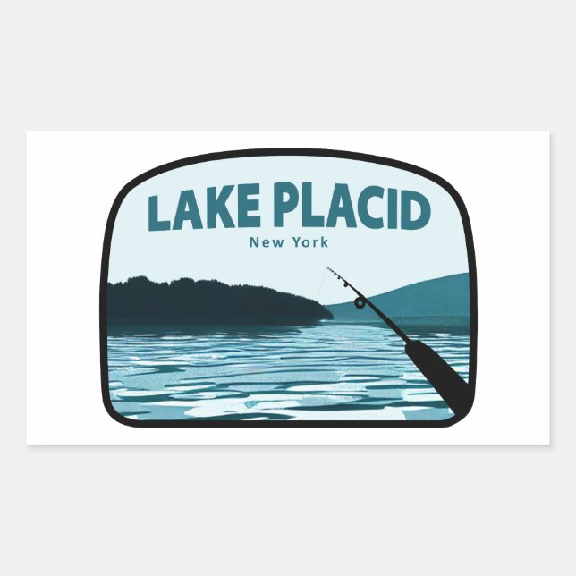 Sticker Rectangulaire Lake Placid New York Fishing Rod (Devant)