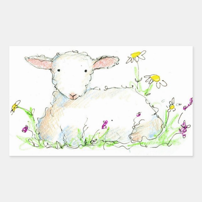 Sticker Rectangulaire Lampe de printemps Mouton de ferme Illustration d' (Devant)