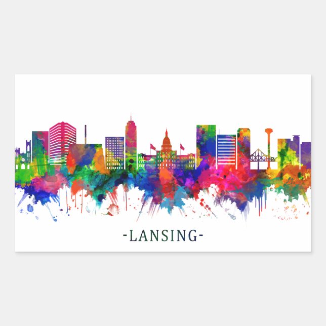 Sticker Rectangulaire Lansing Michigan Skyline (Devant)