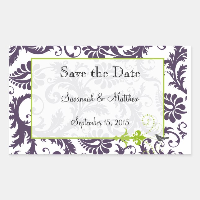 Sticker Rectangulaire Lapis Violet Pomme vert Damas Mariages d'oiseaux (Devant)
