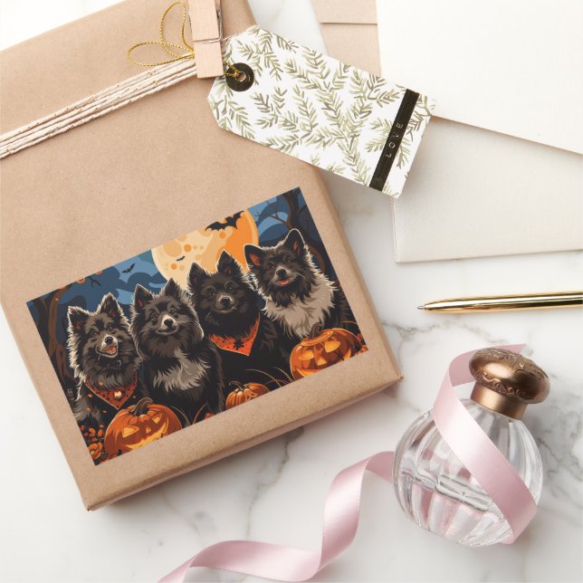 Sticker Rectangulaire Lapphund finlandais Halloween Éffrayant (Cadeaux)