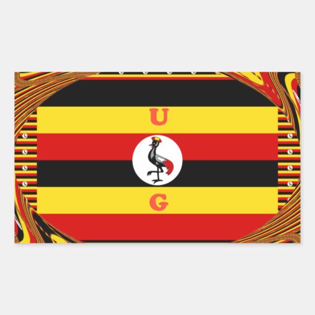 Sticker Rectangulaire L'Art Vibrant Ouganda Inspiré Du Drapeau (Devant)