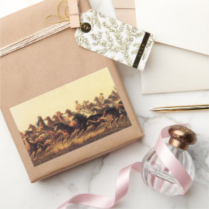 Sticker Rectangulaire Lassoing de chevaux sauvages par James Walker