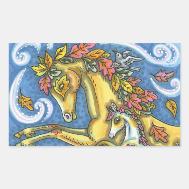 STICKER RECTANGULAIRE L'AUTOMNE COLORÉE PARTE SUR LE CHEVAL ET LE COLT W (Devant)