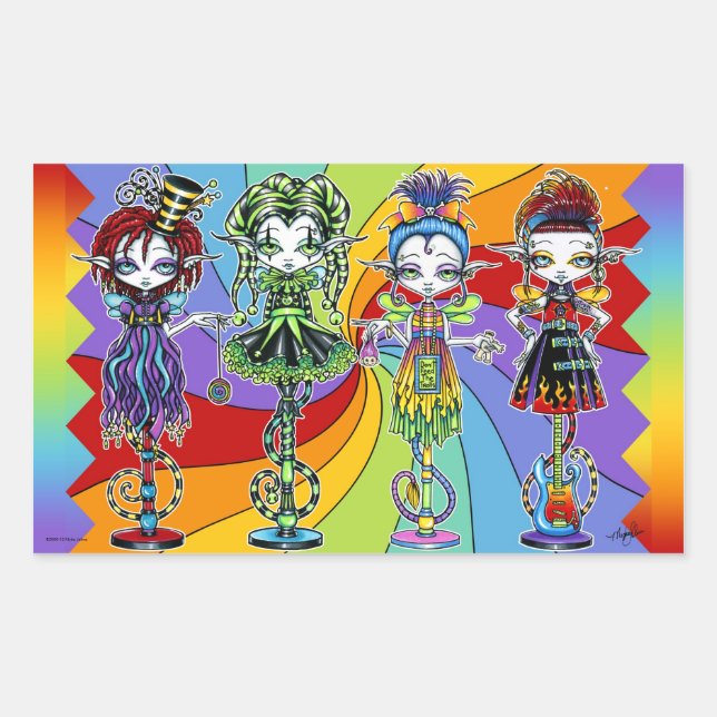 Sticker Rectangulaire Le bâton de lutin de cirque d'arc-en-ciel Freaks (Devant)
