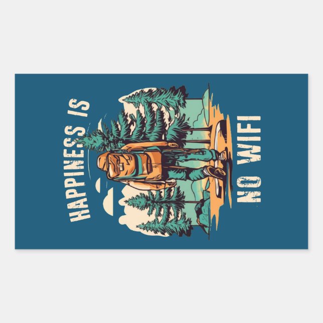 Sticker Rectangulaire Le Bonheur N'Est Pas Un Backpacking Wifi (Devant)