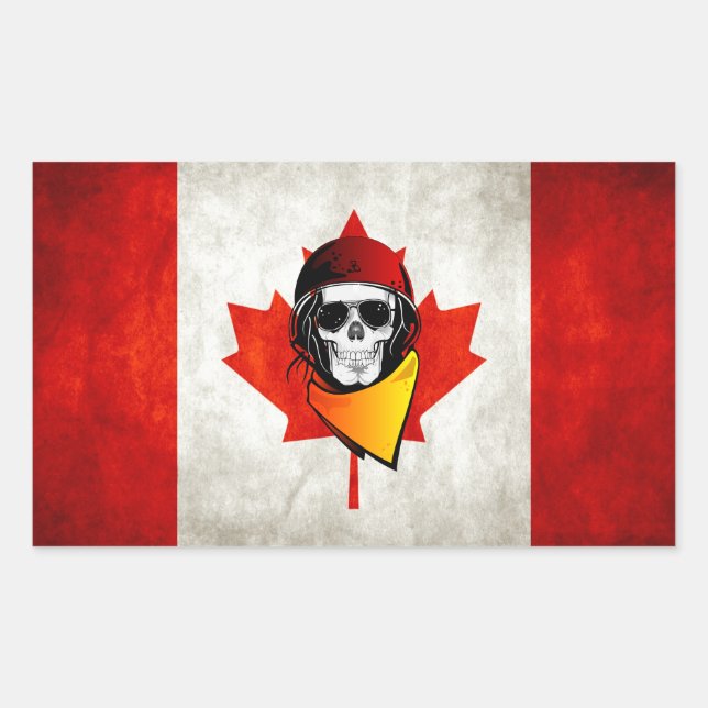 Sticker Rectangulaire Le crâne rebelle du Canada est en détresse Drapeau (Devant)