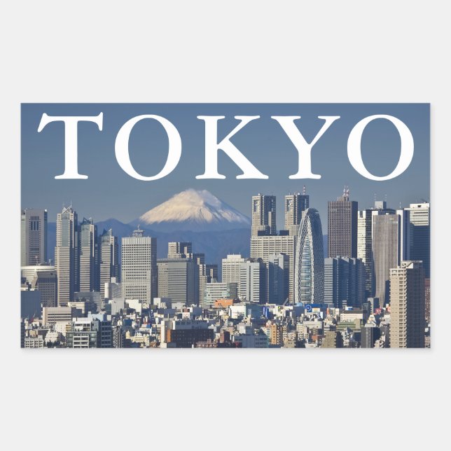 Sticker Rectangulaire Le Mont Fuji | Shinjuku District Skyline Tokyo Jap (Devant)