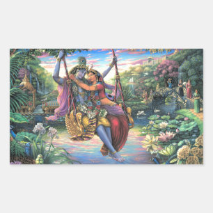 Sticker Rectangulaire Le passe-temps d'oscillation - Radha et Krishna