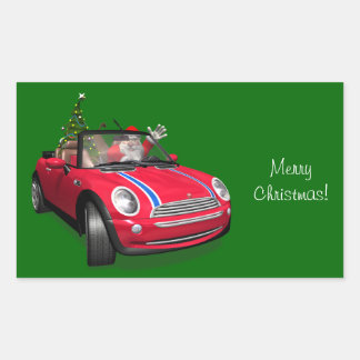 Sticker Rectangulaire Le Père Noël Conduit Une Mini