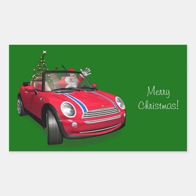Sticker Rectangulaire Le Père Noël Conduit Une Mini (Devant)