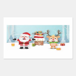 Sticker Rectangulaire Le Père Noël Et Le Renne