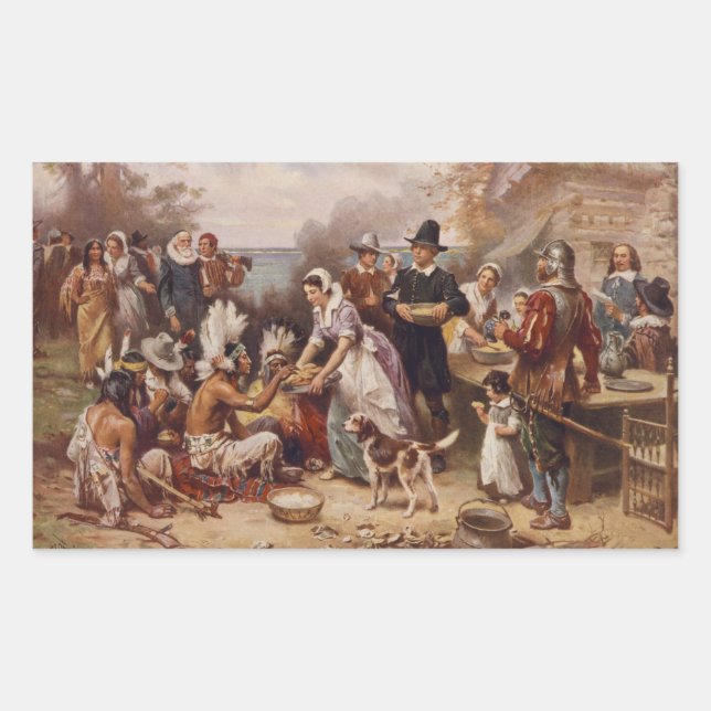 Sticker Rectangulaire Le premier Thanksgiving 1621 | c.1932 (Devant)