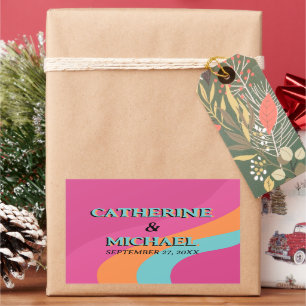 Sticker Rectangulaire Les années 70 rétro Super Fuchsia Mariage