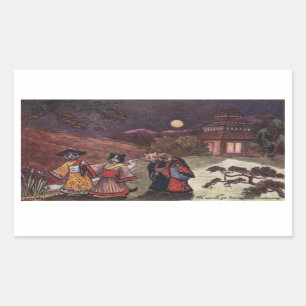 Sticker Rectangulaire Les chats dans des kimonos prennent la balade de