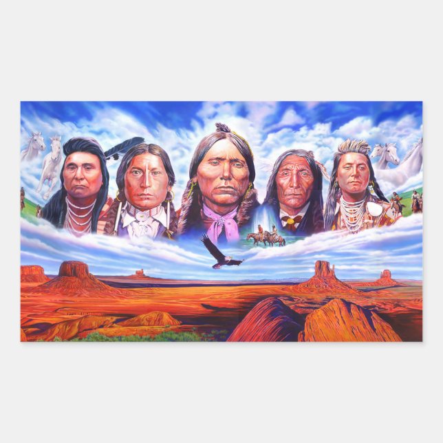 Sticker Rectangulaire Les chefs indiens célèbres Peinture des Amérindien (Devant)