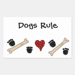 Sticker Rectangulaire Les Chiens Règnent - Empreintes de Pattes et Os