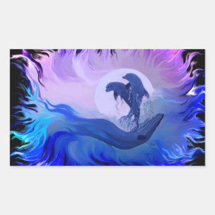 Sticker Rectangulaire Les dauphins au clair de lune