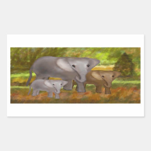 Sticker Rectangulaire Les éléphants dans la forêt tropicale