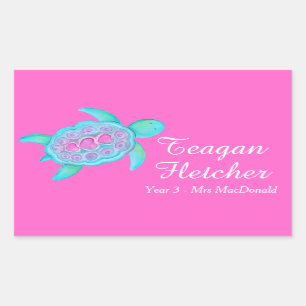 Sticker Rectangulaire Les enfants ont appelé des coeurs de tortue