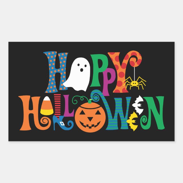 Sticker Rectangulaire Lettrage fait sur commande heureux de Halloween (Devant)