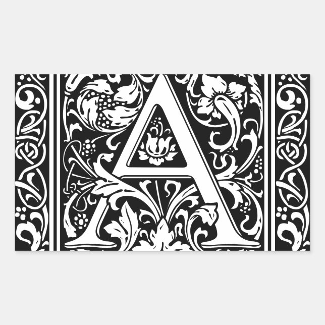 Sticker Rectangulaire Lettre A Monogramme Médiéval Art Nouveau (Devant)